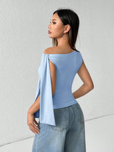WOMEN'S SOLID COLOR MINIMALIST OBLIQUE COLLAR TIED BLOUSE
